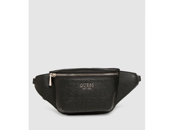 Guess, Kaylyn, Leather, Textile Fanny Pack, Black, 14 x 14 x 20.5 cm, For Women For Women