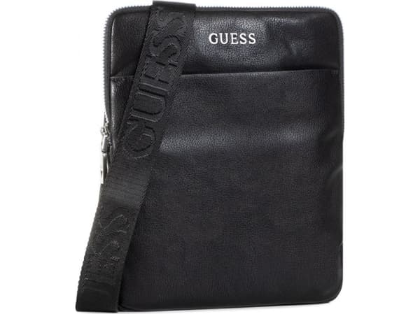 Guess, Scala, Flat Top Zip, Textile Crossbody Bag, Black, For Men For Men