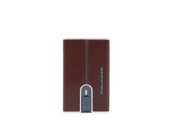 Piquadro Piquadro, Blue Square, Leather, Card Holder, Square Sliding System with Money Clip, PP5358B2R, Mahogany, For Men For Men