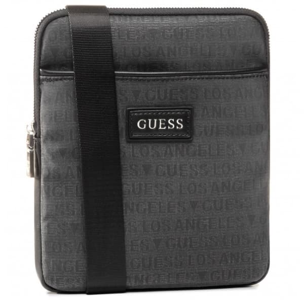 Guess, Dan, Flat Top Zip, Textile Crossbody Bag, Grey, 19 x 23 x 2.5 cm, For Men For Men