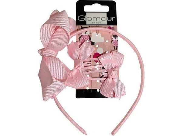 GLAMOUR_SET Kids Back to School headband + bow clips 2pcs Pink