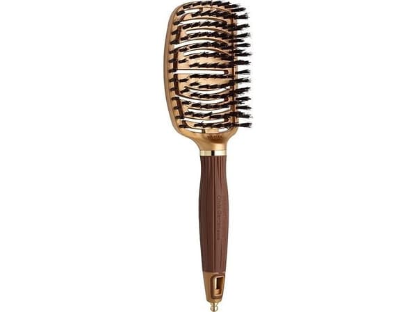 OLIVIA GARDEN_Expert Care Flex Boar&amp;Nylon Bristles flexible thermal ceramic brush with boar bristles and Gold&amp;Brown ionization