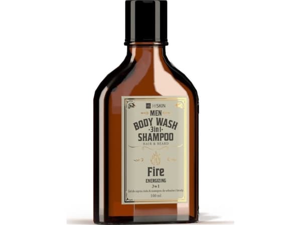 HISKIN_Men Whisky body wash gel og sjampo for hår og skjegg 3in1 Fire 100ml