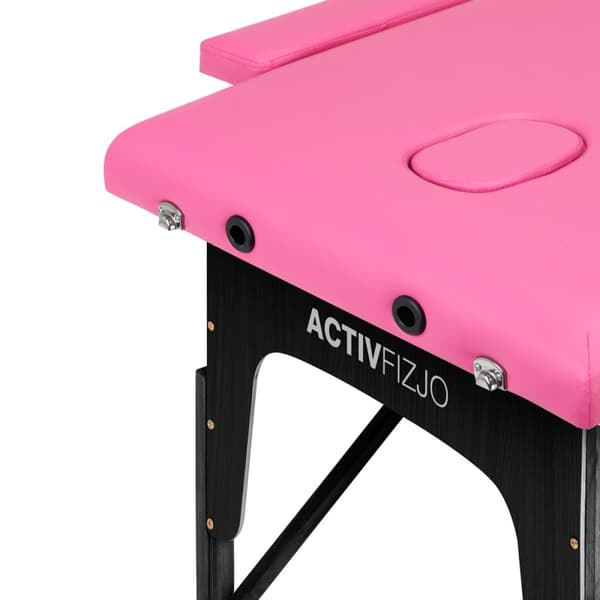 Komfort Activ Fizjo hopfällbart massagebord i trä, 2 segment, rosa, svart trä