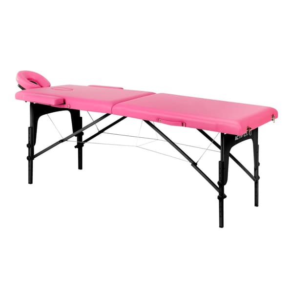 Komfort Activ Fizjo hopfällbart massagebord i trä, 2 segment, rosa, svart trä