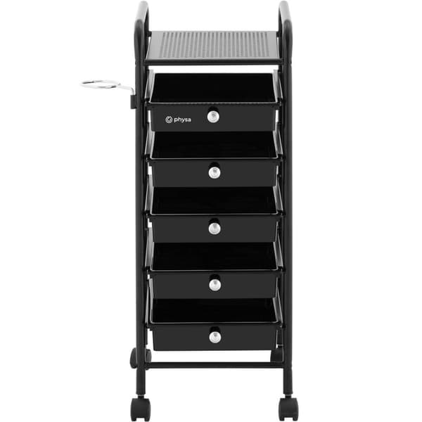 Frisörassistentvagn med hårtorkhållare, 5 lådor, hylla 330 x 320 mm