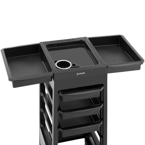 Frisørassistentvogn med hårtørrerholder, 5 skuffer, hylde, 495 x 284 mm