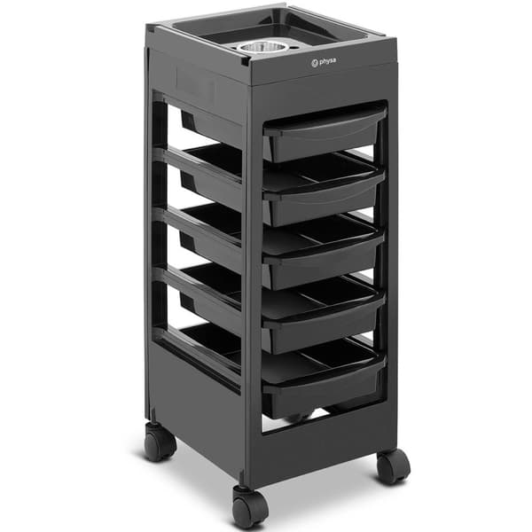Frisørassistentvogn med hårtørrerholder, 5 skuffer, hylde, 495 x 284 mm