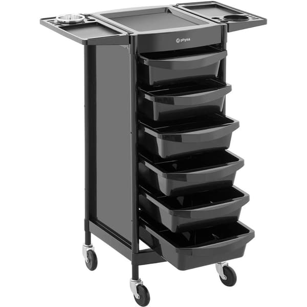 Frisörassistentvagn med hårtorkhållare, 6 lådor, hylla 420 x 390 mm