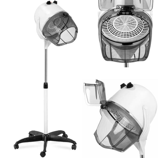 Hiustenkuivain pyörillä seisova kypärä, 1100 W, valkoinen