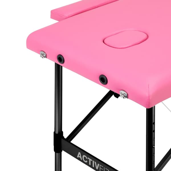 Activ Fizjo komfort fällbart massagebänk i aluminium, 2 segment, rosa, svart aluminium