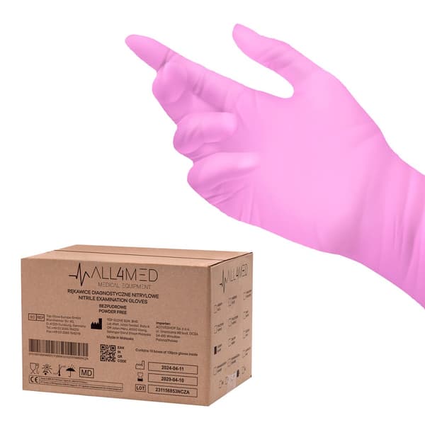 All4med kertakäyttöiset diagnostiset nitriilikäsineet pinkki M 10 x 100 kpl