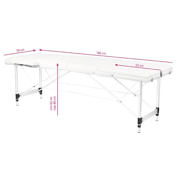 Sammenklappelig massagebriks aluminium komfort Activ Fizjo 3 segment hvid
