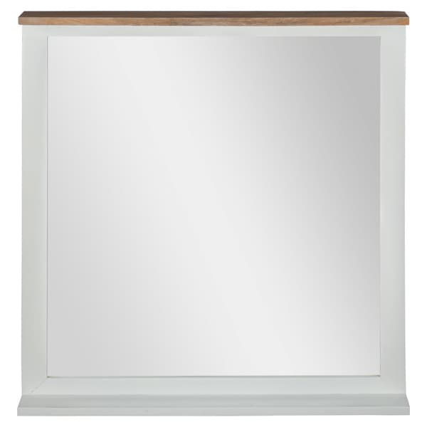 WOMO-DESIGN væg spejl Xi'an 80 x 76 cm, rektangulært, naturlig / hvid, massiv træramme malet mango træ, land-stil, træ spejl entre spejl badeværelse