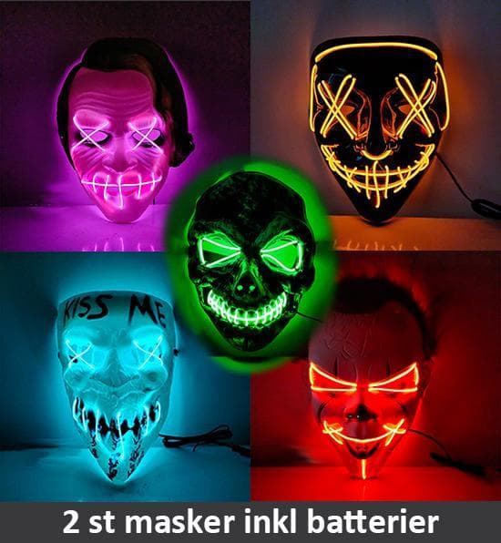LED Mask 2 pack inkl batterier - halloween 2st Purge - Hannibal masker