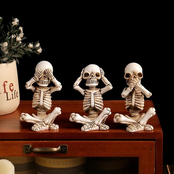 3 ST Halloween Spooky Skräckprydnad Skrämmande Dekoration Sittande Skelett