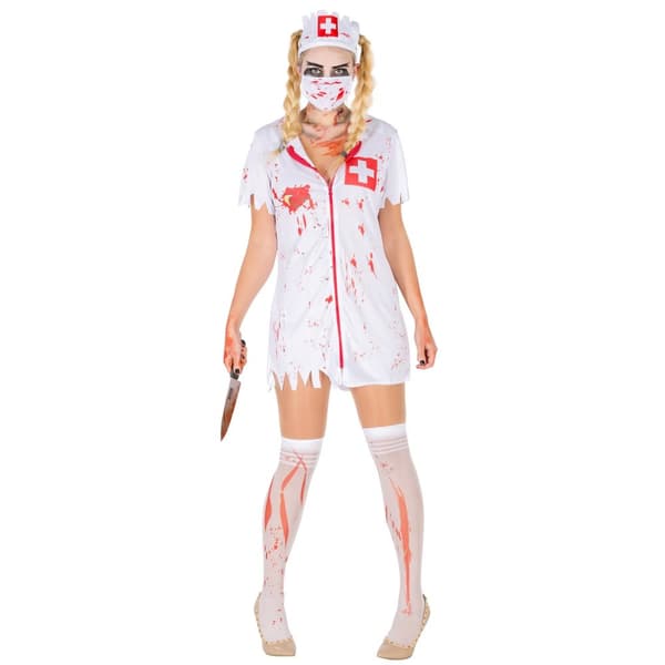 Blodig sygeplejerske Halloweenkostume hvid L