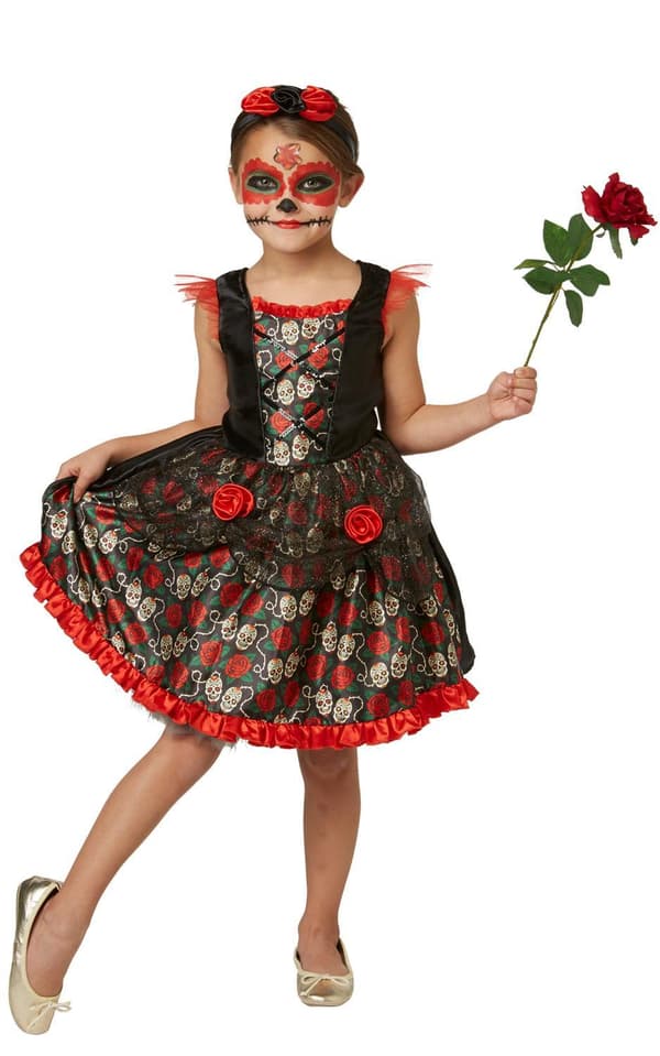 Skull dress 110/116 cl (5-6 v) halloween mekko noita