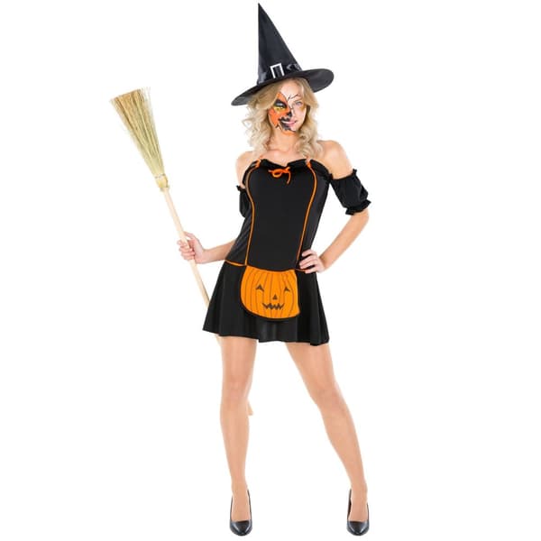 Heks med græskar-detaljer Halloween kostume