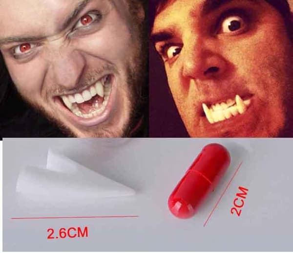 Vampyrtänder 2,6 cm 2-pack med blodampuller Halloween