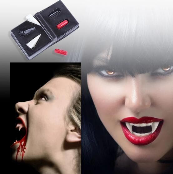 Vampyrtänder 2,6 cm 2-pack med blodampuller Halloween