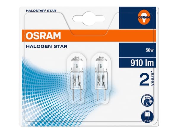 OSRAM HALOSTAR - Halogenlyspære - form: T12 - G4 / GY6.35 - 50 W - klasse G - varmt hvitt lys - 2950 K