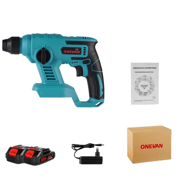 Elektrisk Rotationshammer, 1000w Effekt, 3600rpm Hastighed,2 Batteri EU Stik