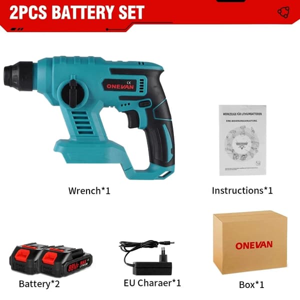 Elektrisk Hammare, 1000W Maximal Effekt, 0-3600rpm Hastighet,2 Batteri EU Kontakt