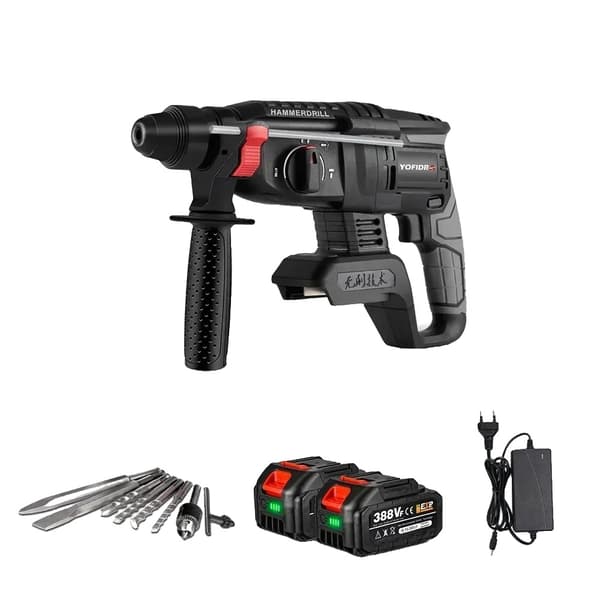 Børsteløs Elektrisk Hammer, 6800RPM Tomgangshastighed, 26MM Borediameter,2X batteri mulighed 6