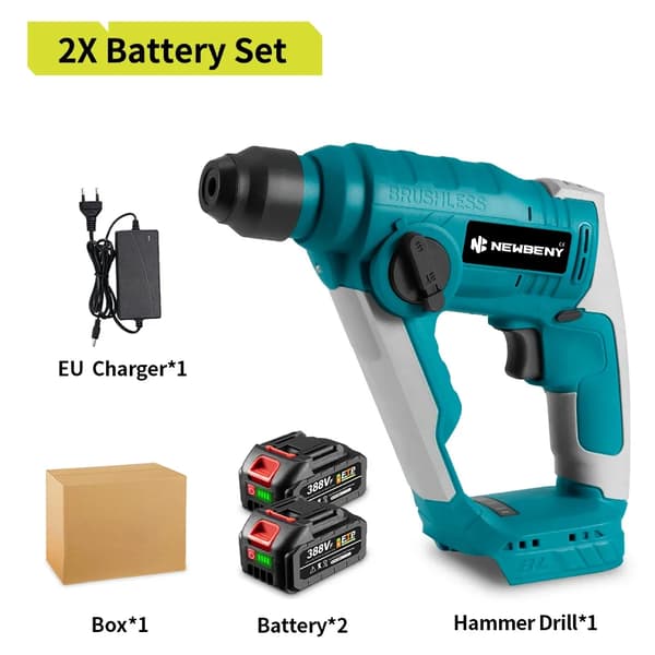 Børsteløs Mini Elektrisk Hammerboremaskine, 700W Effekt, 0-800 omdr./min Hastighed,2 Batteri EU Stik