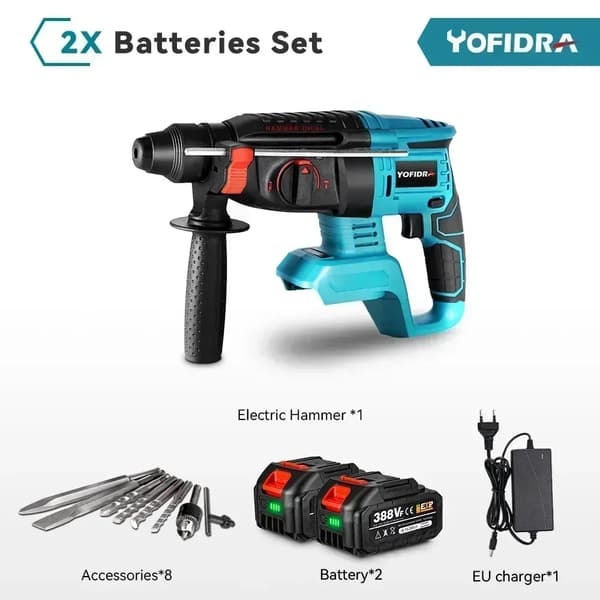 Elektrisk Hammer, 1680W Effekt, 26MM Maks. Borediameter,2Xbatteri mulighed 6