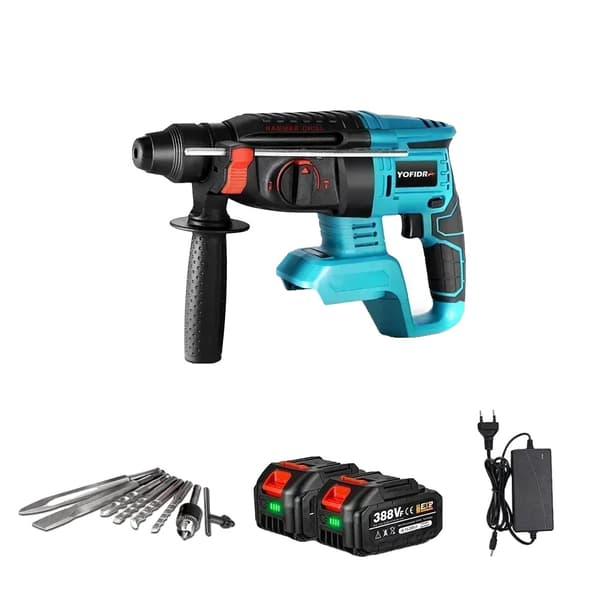 Elektrisk Hammer, 1680W Effekt, 26MM Maks. Borediameter,2Xbatteri mulighed  6
