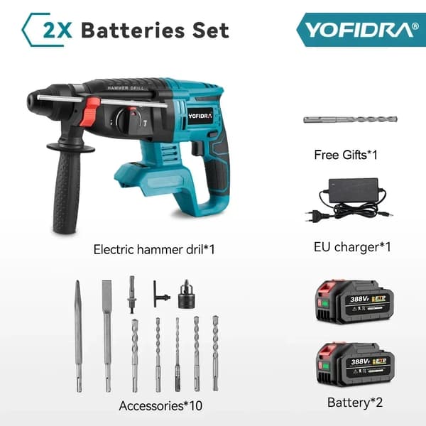 YOFIDRA Elektrisk Slagborr, 1680W Effekt, 26mm Max Borrdiameter,2Xbatterialternativ 6