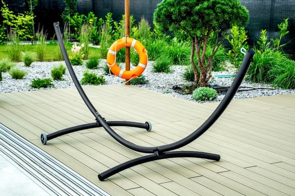 Hängmatta stativ - med hjul - 380x130x125 cm - svart