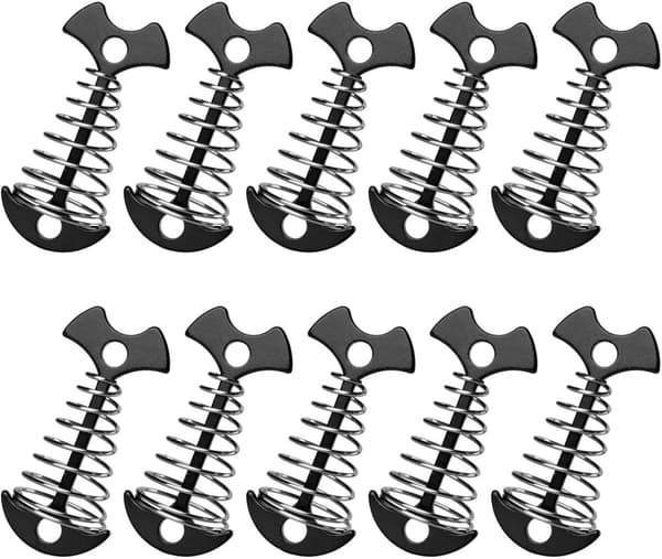 10Pcs Fishbone Tent Pegs Windproof Aluminum Alloy Tent Anchor Stakes with Spring Buckle for Hiking Camping (Blue)