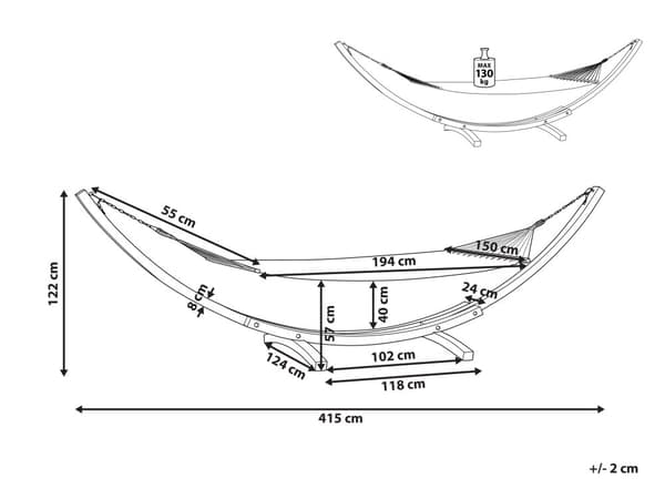 Riippumatto luonnonvalkoinen 415 x 124 x 122 cm lehtikuusipuu puuvilla teline
