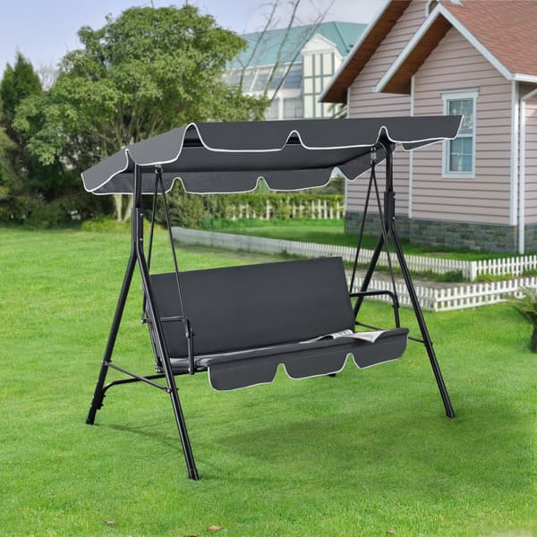 [en.casa] Hammock / Hollywoodgunga / Trädgårdssäng-med soltak-172x112x152cm-3 sits-pulverlackerat stål-mörkgrå-max.270kg