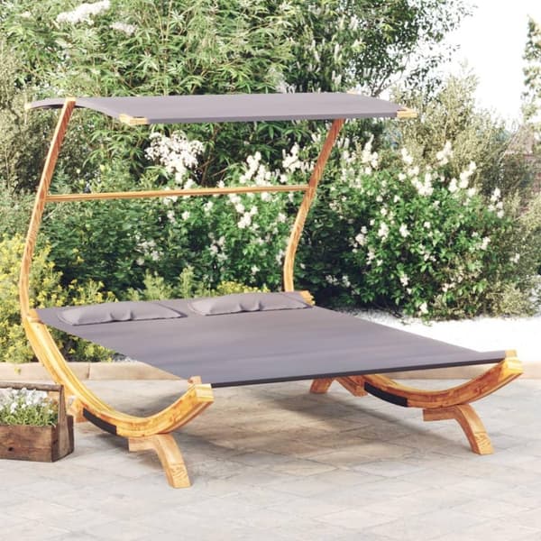 vidaXL Loungeseng med solskjerm 165x203x138 cm bøyd heltre antrasitt