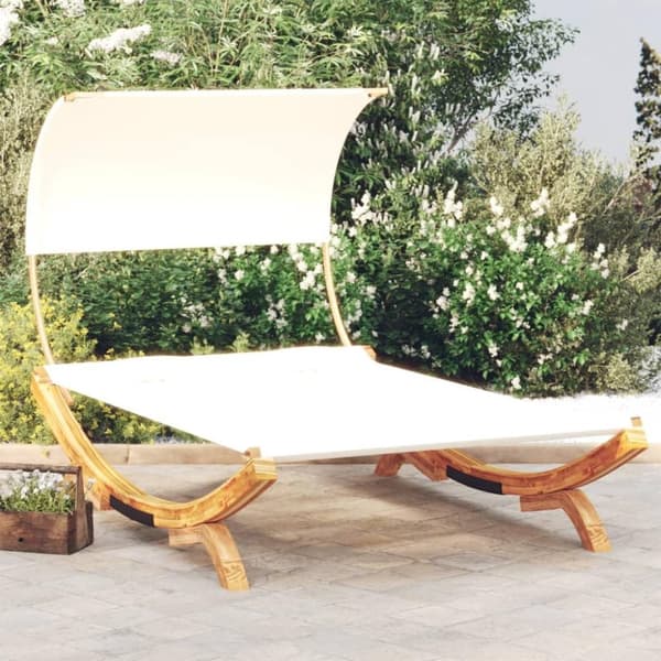 vidaXL loungeseng med baldakin 165x203x126 cm bøjet træ cremefarvet