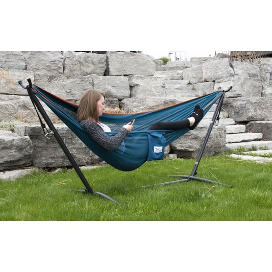 Vivere - Mesh hængekøje med stativ (250 Cm) - Blå/Orange