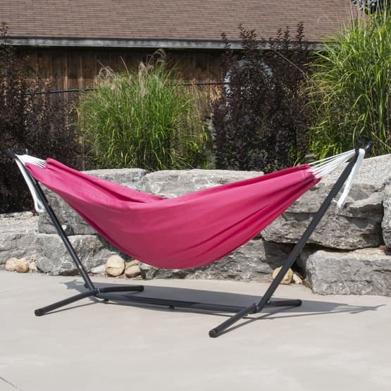 Vivere - Polyester hængekøje med stativ (250 Cm) - Dobbelt hængekøje - Hot Pink