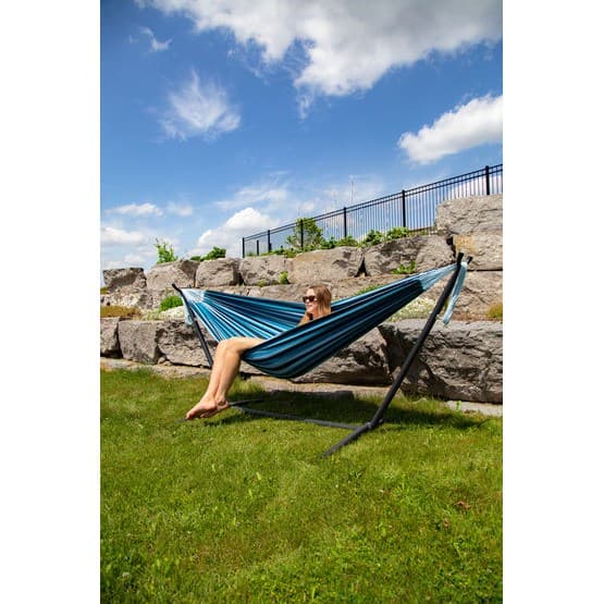 Vivere - Hængekøje Bomuld Med Stander - Dobbelt - Blue Lagoon
