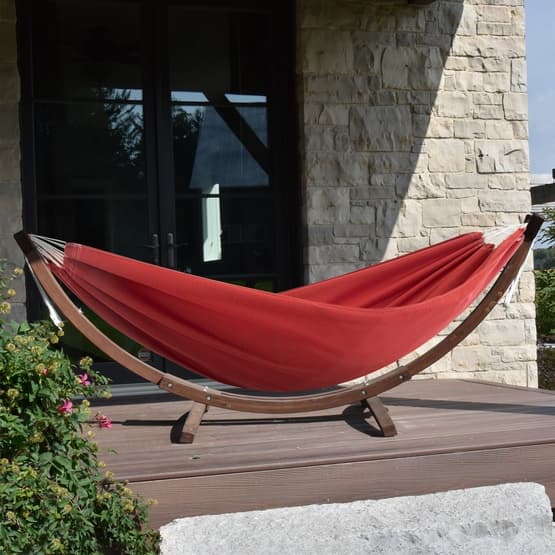 Vivere - Sunbrella hængekøje med stativ i massivt fyrretræ (260 cm) - hængekøje Dobbelt - Crimson