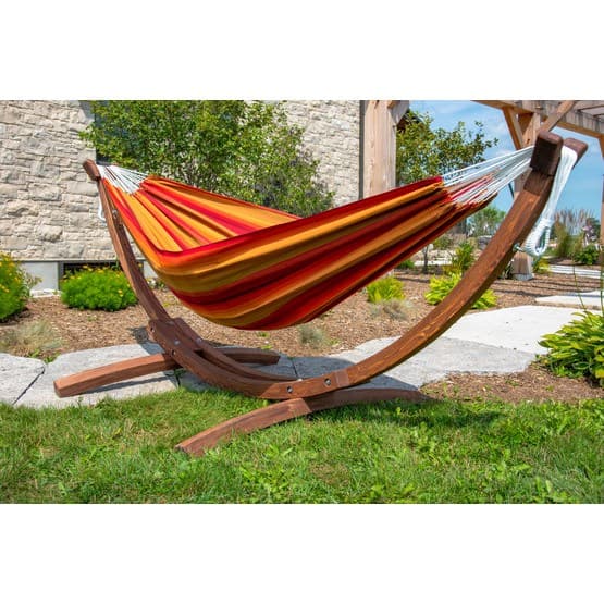 Vivere - Sunbrella Hammock With Solid Pine Stand (260 Cm) - Hängmatta Dubbel - Sunset