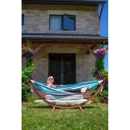 Vivere - Sunbrella-hængekøje med stativ i massivt fyrretræ (260 cm) - Dobbelt hængekøje - Surfside