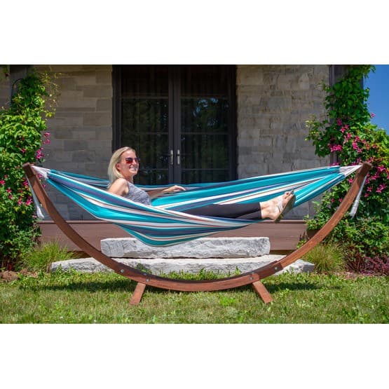 Vivere - Sunbrella-hængekøje med stativ i massivt fyrretræ (260 cm) - Dobbelt hængekøje - Surfside