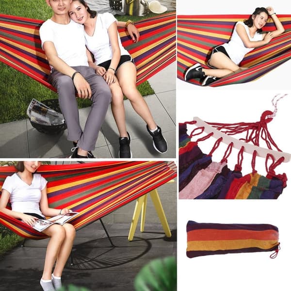 Dubbel Camping Canvas Hängmatta Hängande Swing Bed Stol Uteplats Resa Utomhus Rest(5 cm gånger 5 cm)