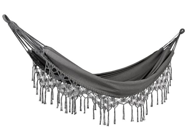 Hængekøje Grå Stof Polyester Bomuld 290 x 150 cm Udendørs Hammock til Have Terrasse Inspiration Hængegynge