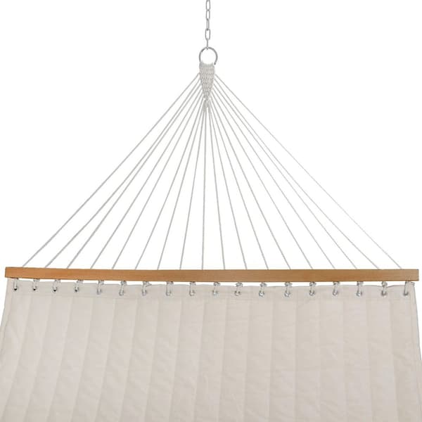 Hängmatta 2-personer 200 x 140 cm - blå & beige - tvärstång + kudde