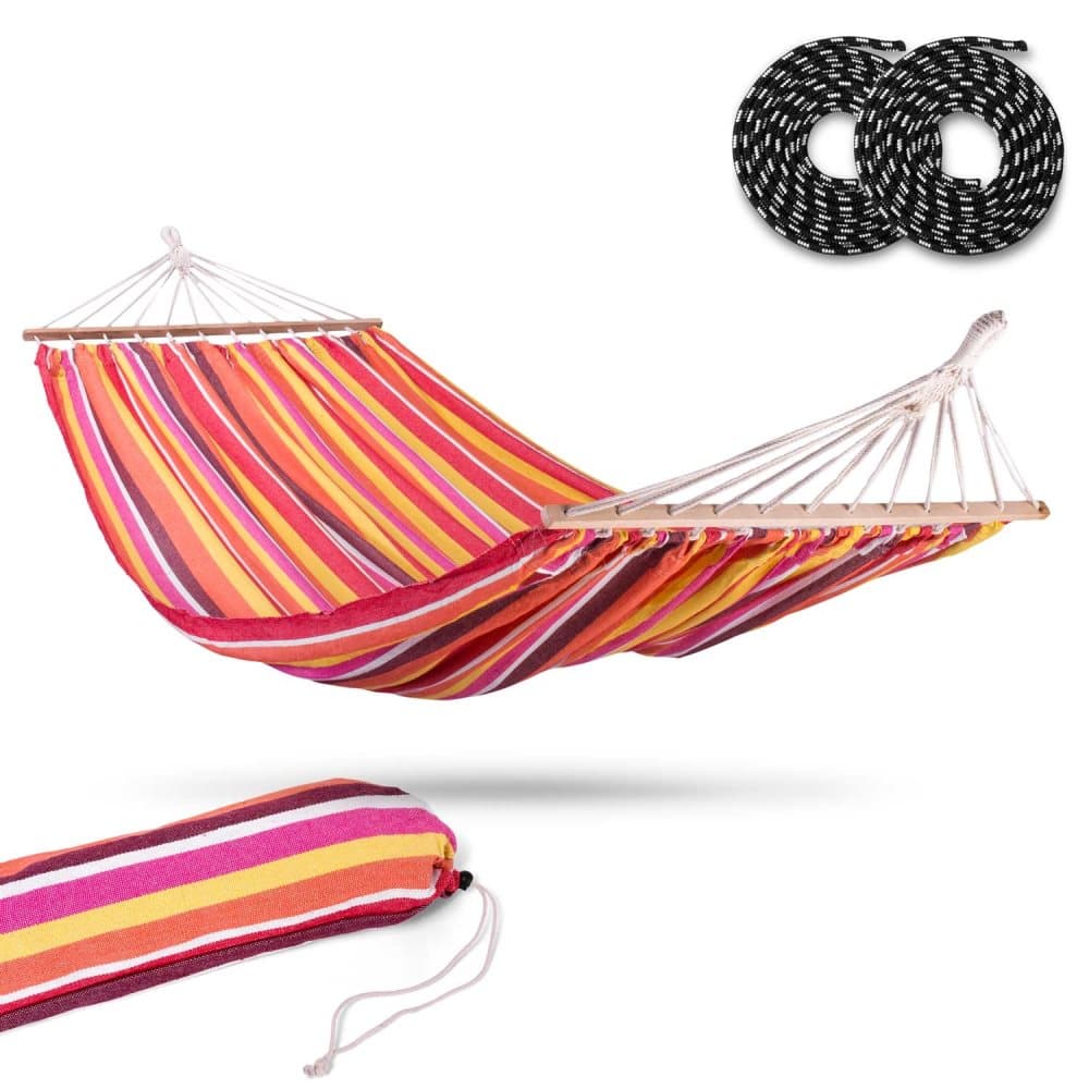 Trädgårdshängmatta dubbel 220x160 - Rödrandig med överdrag